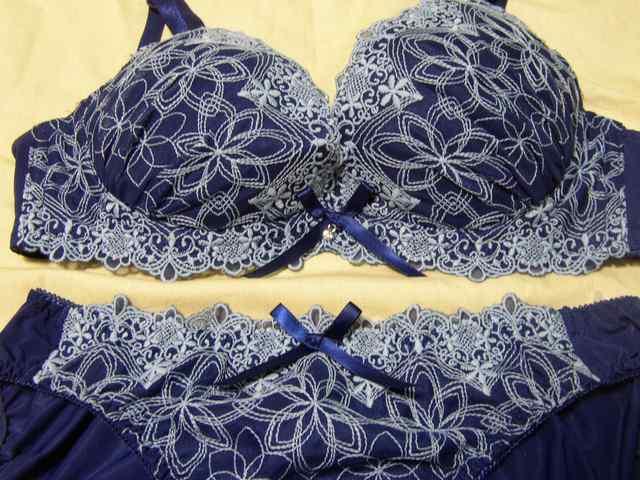 ブルーに刺繍使いのデザインD70Mワイヤー入り < 女性ファッション  ブルーに刺繍使いのデザインD70Mワイヤー入り < 女性ファッションの