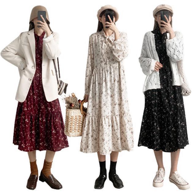 送料無料 新品 小花柄 ボウタイワンピース レディース春 < 女性ファッション  送料無料 新品 小花柄 ボウタイワンピース レディース春 < 女性ファッションの