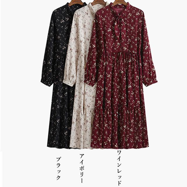 送料無料 新品 小花柄 ボウタイワンピース レディース春 < 女性ファッション  送料無料 新品 小花柄 ボウタイワンピース レディース春 < 女性ファッションの