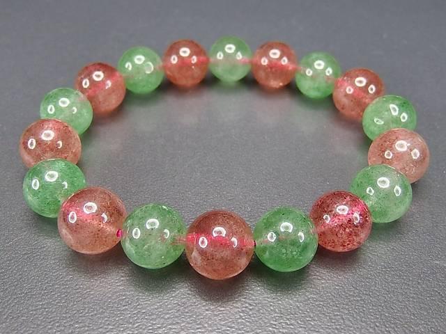 レア赤緑ストロベリークォーツブレスレット10mm強半透明天然石 < 女性アクセサリー/時計  レア赤緑ストロベリークォーツブレスレット10mm強半透明天然石 < 女性アクセサリー/時計の