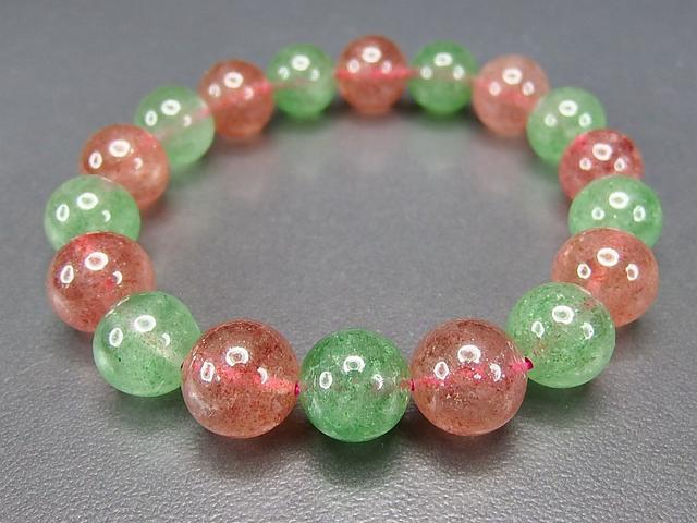 レア赤緑ストロベリークォーツブレスレット10mm強半透明天然石 < 女性アクセサリー/時計  レア赤緑ストロベリークォーツブレスレット10mm強半透明天然石 < 女性アクセサリー/時計の