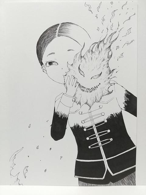 オリジナルイラスト 手描きイラスト ファイヤーボール 女の子 ハンドメイド 絵 原画 アナログ アート モノクロ 自作 白黒 < アニメ/コミック/キャラクター  オリジナルイラスト 手描きイラスト ファイヤーボール 女の子 ハンドメイド 絵 原画 アナログ アート モノクロ 自作 白黒  < アニメ/コミック/キャラクターの
