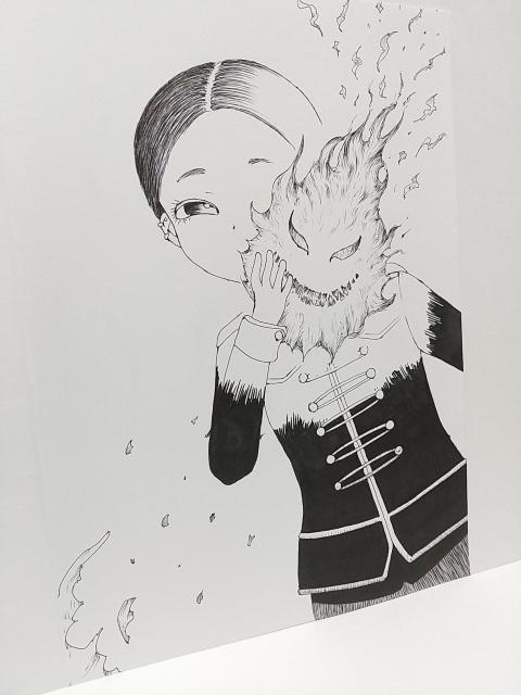オリジナルイラスト 手描きイラスト ファイヤーボール 女の子 ハンドメイド 絵 原画 アナログ アート モノクロ 自作 白黒 < アニメ/コミック/キャラクター  オリジナルイラスト 手描きイラスト ファイヤーボール 女の子 ハンドメイド 絵 原画 アナログ アート モノクロ 自作 白黒 < アニメ/コミック/キャラクターの