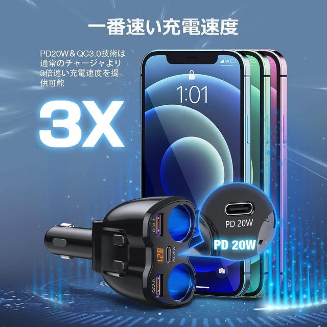 VK[\Pbg 2A PD20W [d J[`[W[ USB fAQC3.0|[g Ԃ̏[d 12V/24V  /oCN