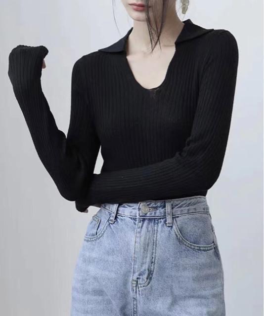 送料無料 新品 リブニットトップス Vネック 春秋冬 < 女性ファッション  送料無料 新品 リブニットトップス Vネック 春秋冬 < 女性ファッションの