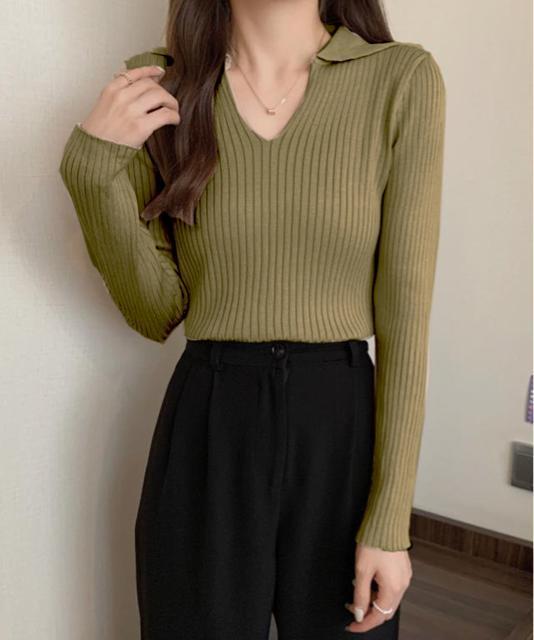 送料無料 新品 リブニットトップス Vネック 春秋冬 < 女性ファッション  送料無料 新品 リブニットトップス Vネック 春秋冬 < 女性ファッションの
