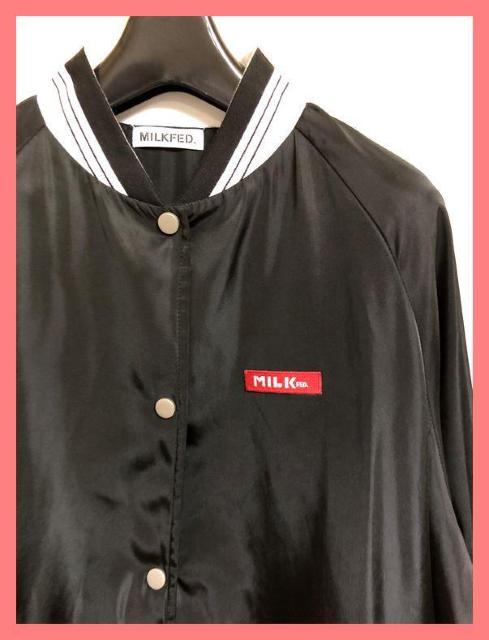 ☆ミルクフェド☆超美品レア♪完売バック刺繍ロゴラインスタジャン黒☆ < ブランド ☆ミルクフェド☆超美品レア♪完売バック刺繍ロゴラインスタジャン黒☆ < ブランドの