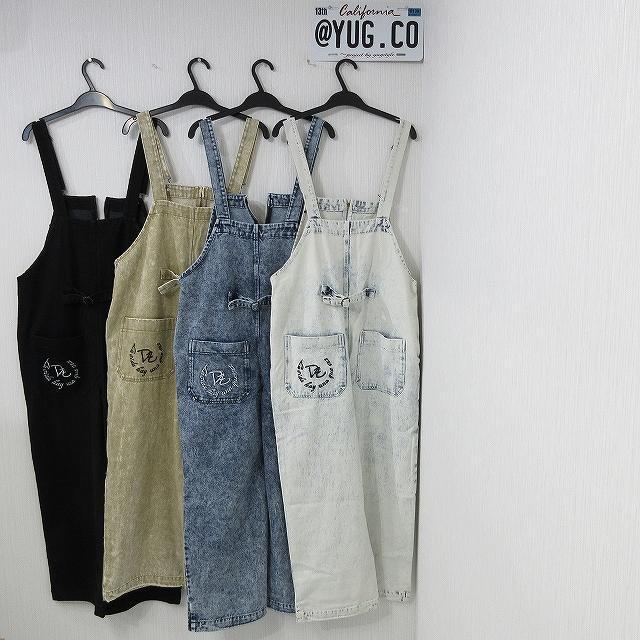 NEW最新bgL【Dealivez】リーフロゴ刺繍 デニム オーバーロール デッキサロペ 特殊加工 < 女性ファッション NEW最新bgL【Dealivez】リーフロゴ刺繍 デニム オーバーロール デッキサロペ 特殊加工 < 女性ファッションの