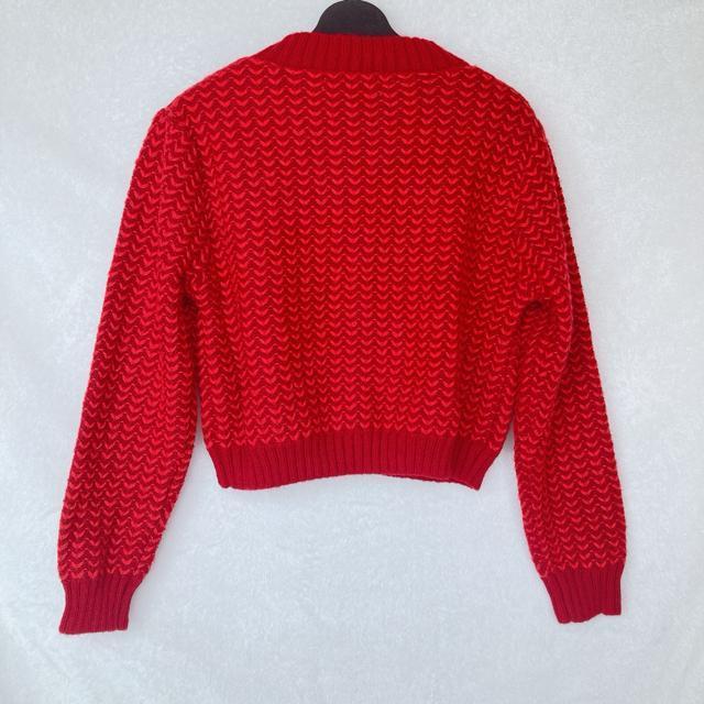 Knit Mix 編み込み ニット セーター カーディガン パールボタン 赤 S N2m < 女性ファッション Knit Mix 編み込み ニット セーター カーディガン パールボタン 赤 S N2m < 女性ファッションの