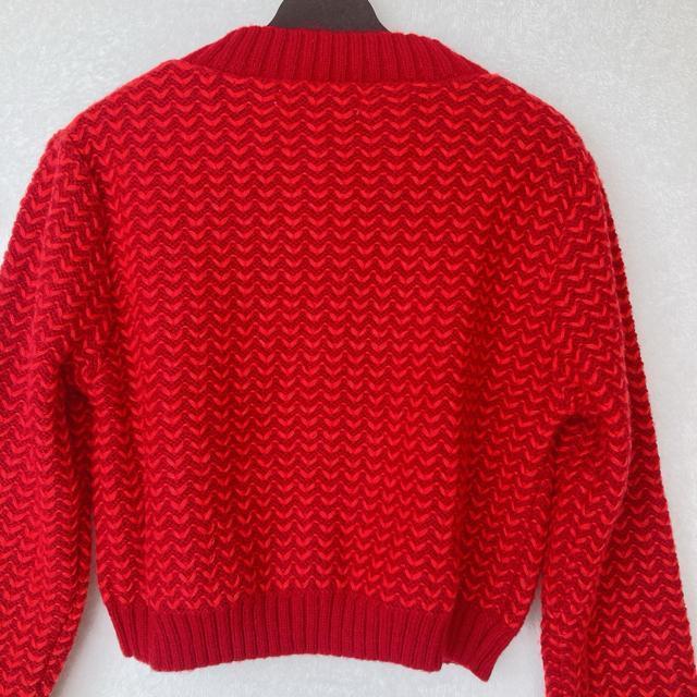 Knit Mix 編み込み ニット セーター カーディガン パールボタン 赤 S N2m < 女性ファッション Knit Mix 編み込み ニット セーター カーディガン パールボタン 赤 S N2m < 女性ファッションの