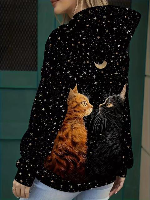 超お買い得1990円★レディース 可愛い猫プリントのパーカー USAサイズM(日本サイズL)黒 < 女性ファッション 超お買い得1990円★レディース 可愛い猫プリントのパーカー USAサイズM(日本サイズL)黒 < 女性ファッションの