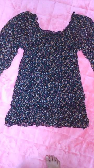 ネイビー×花柄 長袖シフォンワンピ 新品 激安 < 女性ファッション  ネイビー×花柄 長袖シフォンワンピ 新品 激安  < 女性ファッションの