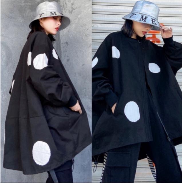 前開きジップアップジャケット ワイド ドット柄 ブラック 大きいサイズ < 女性ファッション 前開きジップアップジャケット ワイド ドット柄 ブラック 大きいサイズ < 女性ファッションの