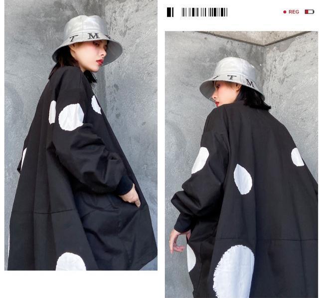 前開きジップアップジャケット ワイド ドット柄 ブラック 大きいサイズ < 女性ファッション 前開きジップアップジャケット ワイド ドット柄 ブラック 大きいサイズ < 女性ファッションの