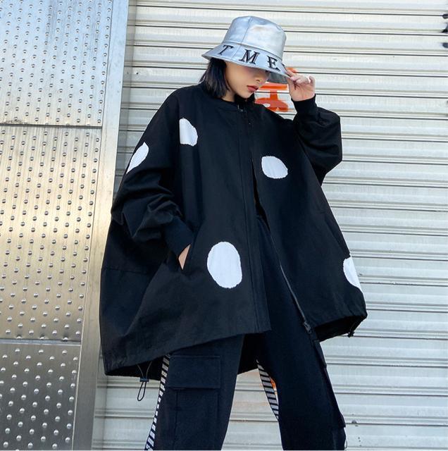 前開きジップアップジャケット ワイド ドット柄 ブラック 大きいサイズ < 女性ファッション 前開きジップアップジャケット ワイド ドット柄 ブラック 大きいサイズ < 女性ファッションの