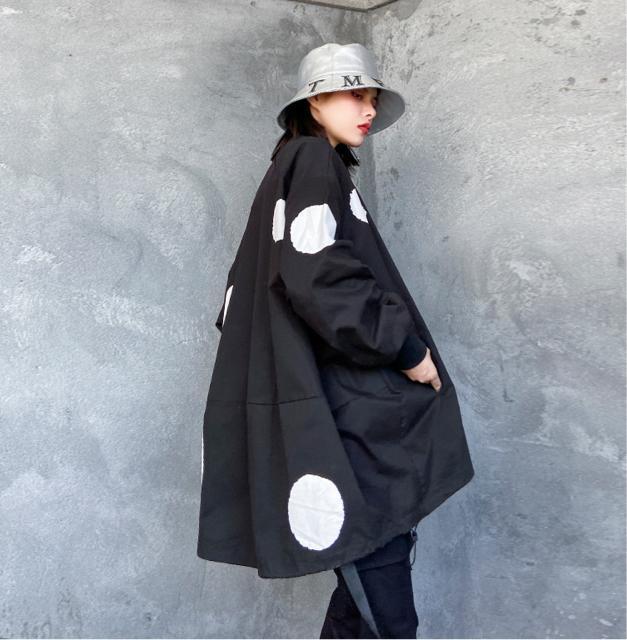 前開きジップアップジャケット ワイド ドット柄 ブラック 大きいサイズ < 女性ファッション 前開きジップアップジャケット ワイド ドット柄 ブラック 大きいサイズ < 女性ファッションの