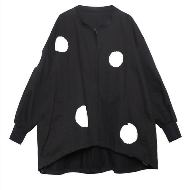 前開きジップアップジャケット ワイド ドット柄 ブラック 大きいサイズ < 女性ファッション 前開きジップアップジャケット ワイド ドット柄 ブラック 大きいサイズ < 女性ファッションの