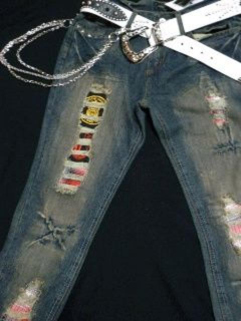 【in the attic】《New》チェック*ダメージデニム<w76> < ブランド  【in the attic】《New》チェック*ダメージデニム<w76> < ブランドの