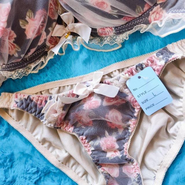 透け感がエロcute。。F80×L。。薔薇柄×オーガンジーレースブラジャー&ショーツセット。。グラマー大きいサイズローズバラ柄 < 女性ファッション  透け感がエロcute。。F80×L。。薔薇柄×オーガンジーレースブラジャー&ショーツセット。。グラマー大きいサイズローズバラ柄 < 女性ファッションの