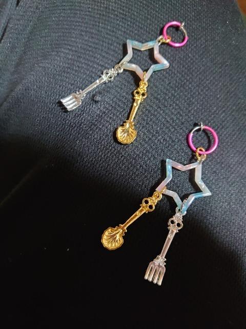 ハンドメイド★イヤリング。ノンホールピンク。カトラリー < 女性ファッション  ハンドメイド★イヤリング。ノンホールピンク。カトラリー  < 女性ファッションの