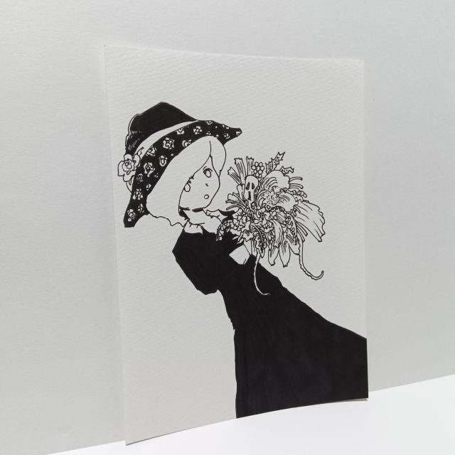 オリジナルイラスト 手描きイラスト 毒 花束 絵 ハンドメイド 原画 モノクロ インテリア 白黒 アナログ アート 女の子 art < アニメ/コミック/キャラクター  オリジナルイラスト 手描きイラスト 毒 花束 絵 ハンドメイド 原画 モノクロ インテリア 白黒 アナログ アート 女の子 art < アニメ/コミック/キャラクターの