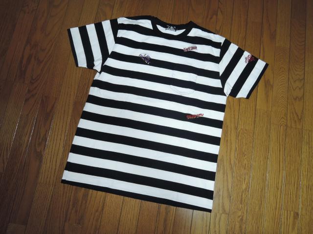 HYSTERIC GLAMOUR ヒステリックグラマー FERGADELIC METAL刺繍 ポケ付Tシャツ L 白黒 ボーダー柄 < ブランド  HYSTERIC GLAMOUR ヒステリックグラマー FERGADELIC METAL刺繍 ポケ付Tシャツ L 白黒 ボーダー柄 < ブランドの