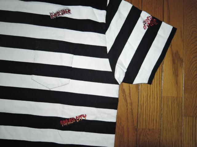 HYSTERIC GLAMOUR ヒステリックグラマー FERGADELIC METAL刺繍 ポケ付Tシャツ L 白黒 ボーダー柄 < ブランド  HYSTERIC GLAMOUR ヒステリックグラマー FERGADELIC METAL刺繍 ポケ付Tシャツ L 白黒 ボーダー柄 < ブランドの