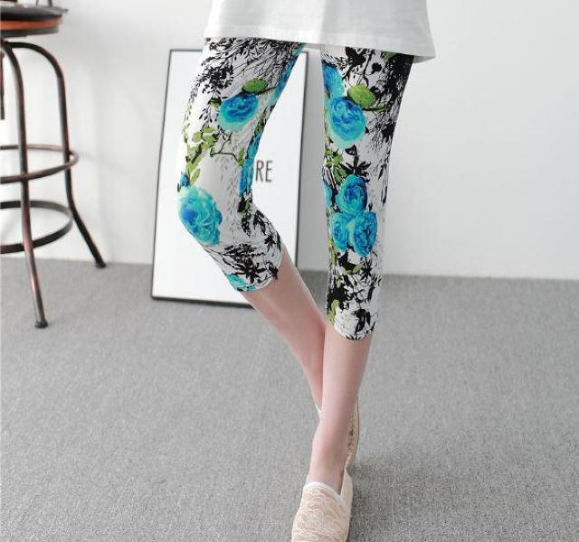 送料無料  レディース 7分丈 レギンス 青い薔薇 夏レギンス ブルー < 女性ファッション  送料無料  レディース 7分丈 レギンス 青い薔薇 夏レギンス ブルー < 女性ファッションの