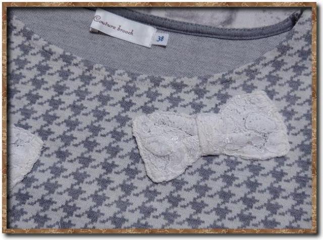 クチュールブローチ リボン付き千鳥格子カットソー < ブランド  クチュールブローチ リボン付き千鳥格子カットソー < ブランドの