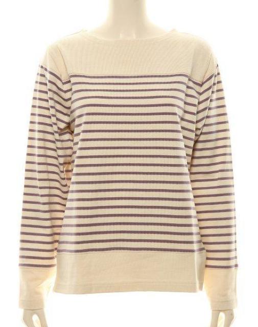 S.MILE エスマイル 天竺ボーダー長袖プルオーバー ボートネック パープルボーダー Lサイズ 綿100% 厚手 肉厚 < 女性ファッション  S.MILE エスマイル 天竺ボーダー長袖プルオーバー ボートネック パープルボーダー Lサイズ 綿100% 厚手 肉厚  < 女性ファッションの