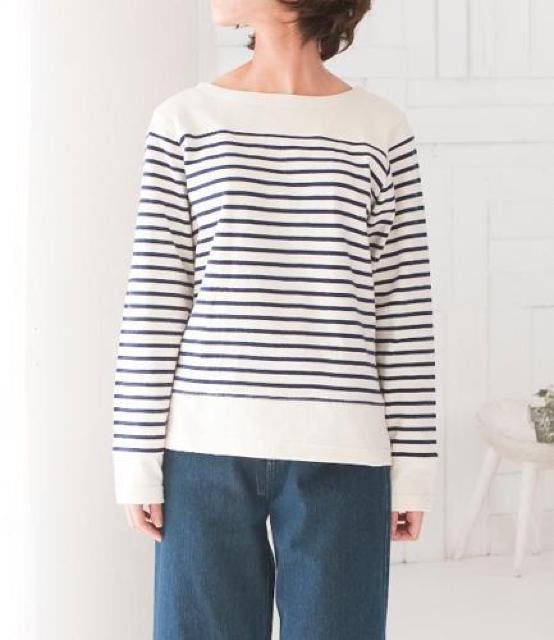 S.MILE エスマイル 天竺ボーダー長袖プルオーバー ボートネック パープルボーダー Lサイズ 綿100% 厚手 肉厚 < 女性ファッション  S.MILE エスマイル 天竺ボーダー長袖プルオーバー ボートネック パープルボーダー Lサイズ 綿100% 厚手 肉厚 < 女性ファッションの