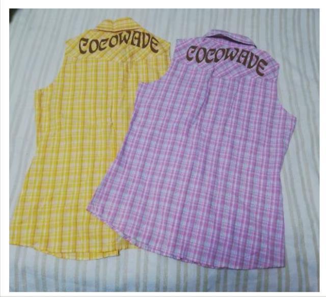 襟付ノースリーブシャツ ブラウス  チェック柄  コットン 2枚セット イエロー&ピンク < 女性ファッション  襟付ノースリーブシャツ ブラウス  チェック柄  コットン 2枚セット イエロー&ピンク < 女性ファッションの