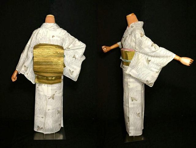 夏物 小紋 中古 送料無料 身丈153.5cm 裄丈62.5cm 極上 絽 洗える着物 蝶に草柄 バチ衿 カジュアル T3592 < 女性ファッション  夏物 小紋 中古 送料無料 身丈153.5cm 裄丈62.5cm 極上 絽 洗える着物 蝶に草柄 バチ衿 カジュアル T3592 < 女性ファッションの