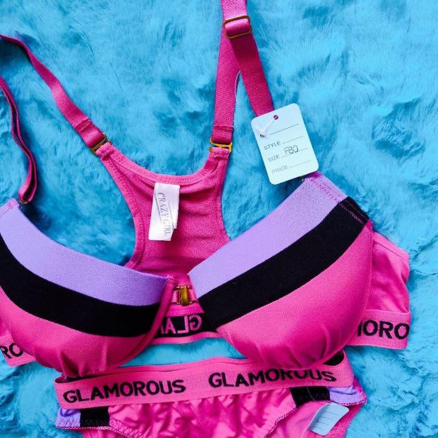 カッコ可愛いぃ。。F80×L。。スポーツテイストブラジャー&ショーツセット。。グラマー大きいサイズピンクスポブラジム着見せブラ < 女性ファッション  カッコ可愛いぃ。。F80×L。。スポーツテイストブラジャー&ショーツセット。。グラマー大きいサイズピンクスポブラジム着見せブラ < 女性ファッションの