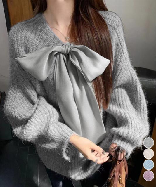 送料無料 新品 ビッグリボンタイニットプルオーバー韓国風 < 女性ファッション 送料無料 新品 ビッグリボンタイニットプルオーバー韓国風 < 女性ファッションの