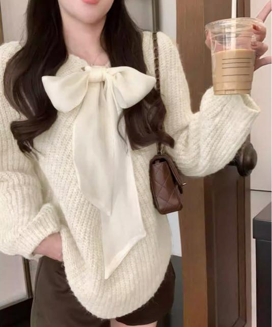 送料無料 新品 ビッグリボンタイニットプルオーバー韓国風 < 女性ファッション 送料無料 新品 ビッグリボンタイニットプルオーバー韓国風 < 女性ファッションの