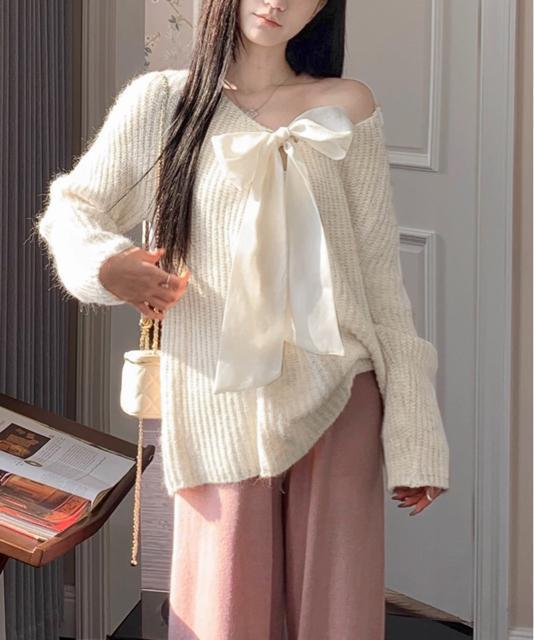 送料無料 新品 ビッグリボンタイニットプルオーバー韓国風 < 女性ファッション 送料無料 新品 ビッグリボンタイニットプルオーバー韓国風 < 女性ファッションの