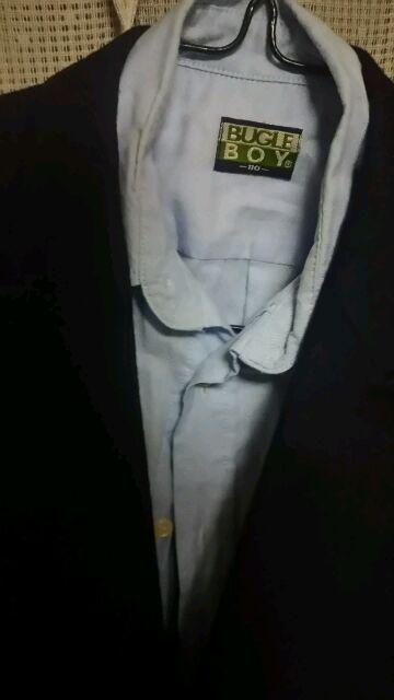 ブレザー(紺色)orブルーのシャツ付き♪110p?男女用?〜古着 < キッズ/ベビー  ブレザー(紺色)orブルーのシャツ付き♪110p?男女用?〜古着 < キッズ/ベビーの