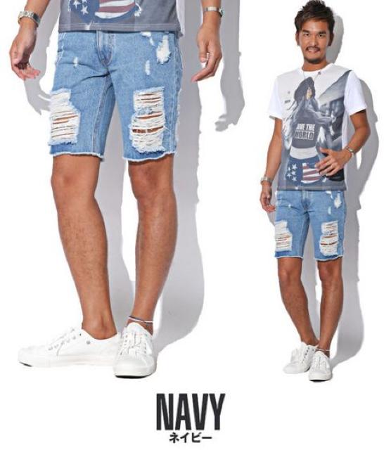 定価以下 メンズ クラッシュ ダメージ ショートデニム ショートパンツ M < 男性ファッション  定価以下 メンズ クラッシュ ダメージ ショートデニム ショートパンツ M  < 男性ファッションの