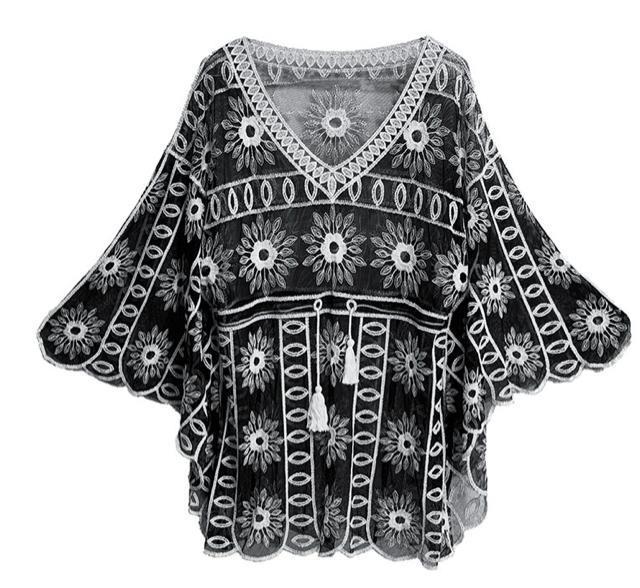 シースルー ポンチョ風 トップス チュニック ウエスト絞り 花柄 大きいサイズ < 女性ファッション シースルー ポンチョ風 トップス チュニック ウエスト絞り 花柄 大きいサイズ < 女性ファッションの