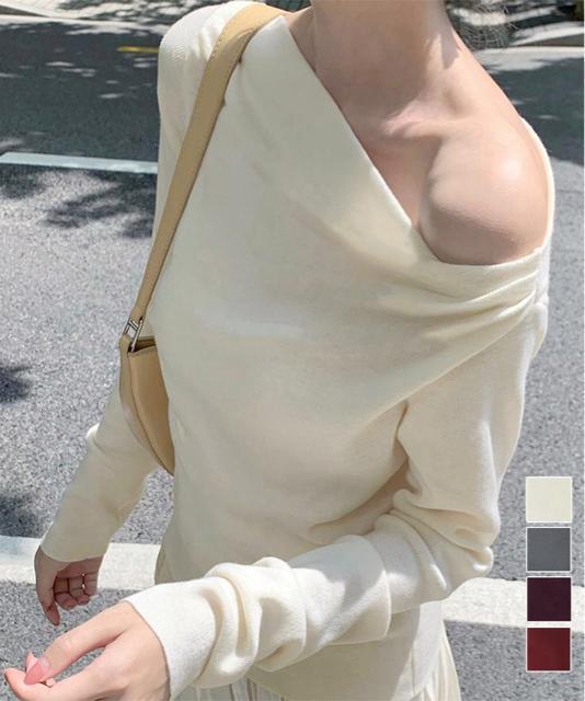 送料無料 新品 オフショルニットトップスサイドタック長袖 < 女性ファッション  送料無料 新品 オフショルニットトップスサイドタック長袖  < 女性ファッションの
