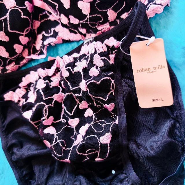 激カワッ。。。F80×L。。。ゴージャスハート柄刺繍ブラジャー&ショーツセット。。大きいサイズグラマー。ピンク×ブラック。。。 < 女性ファッション  激カワッ。。。F80×L。。。ゴージャスハート柄刺繍ブラジャー&ショーツセット。。大きいサイズグラマー。ピンク×ブラック。。。 < 女性ファッションの