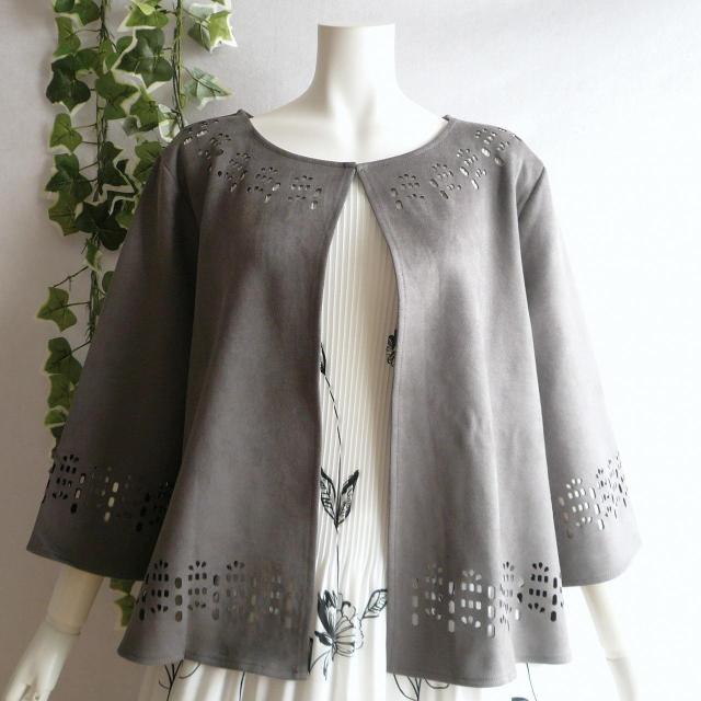 新品 a156 ML パンチング ジャケット フェイクスエード グレー系 春 秋 レディース カットワーク 上品 < 女性ファッション 新品 a156 ML パンチング ジャケット フェイクスエード グレー系 春 秋 レディース カットワーク 上品 < 女性ファッションの