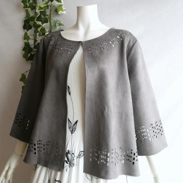 新品 a156 ML パンチング ジャケット フェイクスエード グレー系 春 秋 レディース カットワーク 上品 < 女性ファッション 新品 a156 ML パンチング ジャケット フェイクスエード グレー系 春 秋 レディース カットワーク 上品 < 女性ファッションの