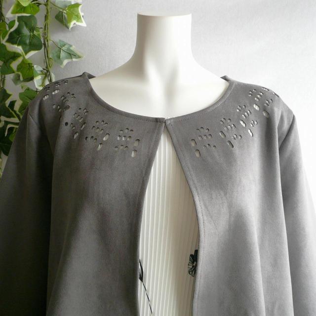 新品 a156 ML パンチング ジャケット フェイクスエード グレー系 春 秋 レディース カットワーク 上品 < 女性ファッション 新品 a156 ML パンチング ジャケット フェイクスエード グレー系 春 秋 レディース カットワーク 上品 < 女性ファッションの