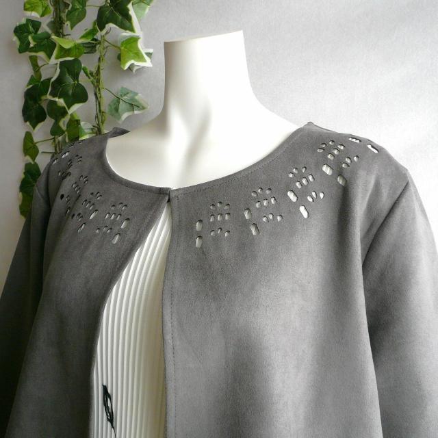 新品 a156 ML パンチング ジャケット フェイクスエード グレー系 春 秋 レディース カットワーク 上品 < 女性ファッション 新品 a156 ML パンチング ジャケット フェイクスエード グレー系 春 秋 レディース カットワーク 上品 < 女性ファッションの