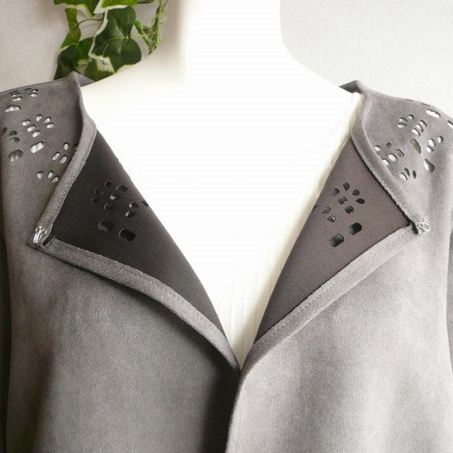 新品 a156 ML パンチング ジャケット フェイクスエード グレー系 春 秋 レディース カットワーク 上品 < 女性ファッション 新品 a156 ML パンチング ジャケット フェイクスエード グレー系 春 秋 レディース カットワーク 上品 < 女性ファッションの