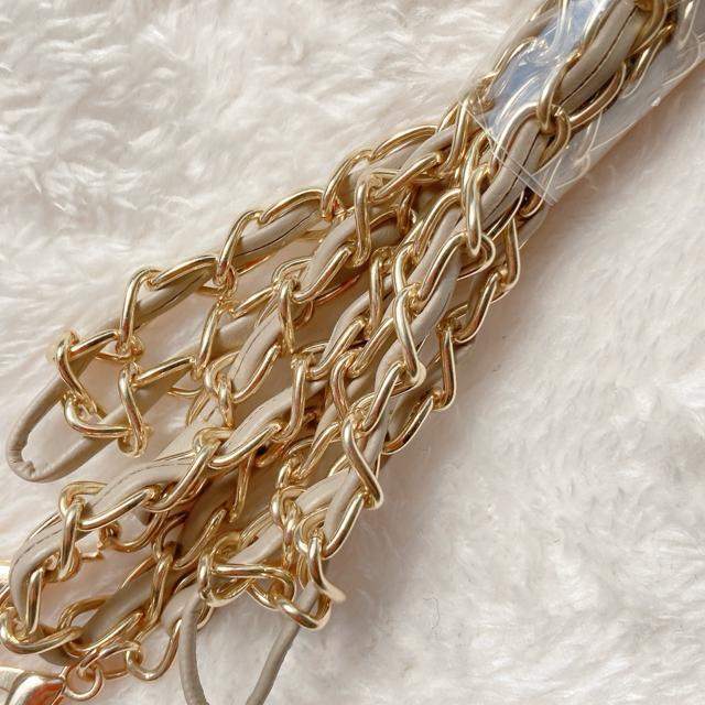 ショルダーストラップ ゴールド チェーン フェイクレザー ベージュ 110cm N2m < 女性ファッション  ショルダーストラップ ゴールド チェーン フェイクレザー ベージュ 110cm N2m < 女性ファッションの