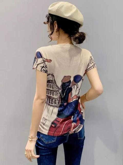 超お買い得1590円★女性向けのプリントショートスリーブTシャツ、丸いネック、日常着用にUSAサイズS(日本サイズL相当) < 女性ファッション  超お買い得1590円★女性向けのプリントショートスリーブTシャツ、丸いネック、日常着用にUSAサイズS(日本サイズL相当) < 女性ファッションの