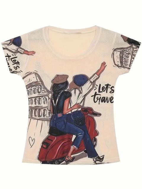 超お買い得1590円★女性向けのプリントショートスリーブTシャツ、丸いネック、日常着用にUSAサイズS(日本サイズL相当) < 女性ファッション  超お買い得1590円★女性向けのプリントショートスリーブTシャツ、丸いネック、日常着用にUSAサイズS(日本サイズL相当) < 女性ファッションの